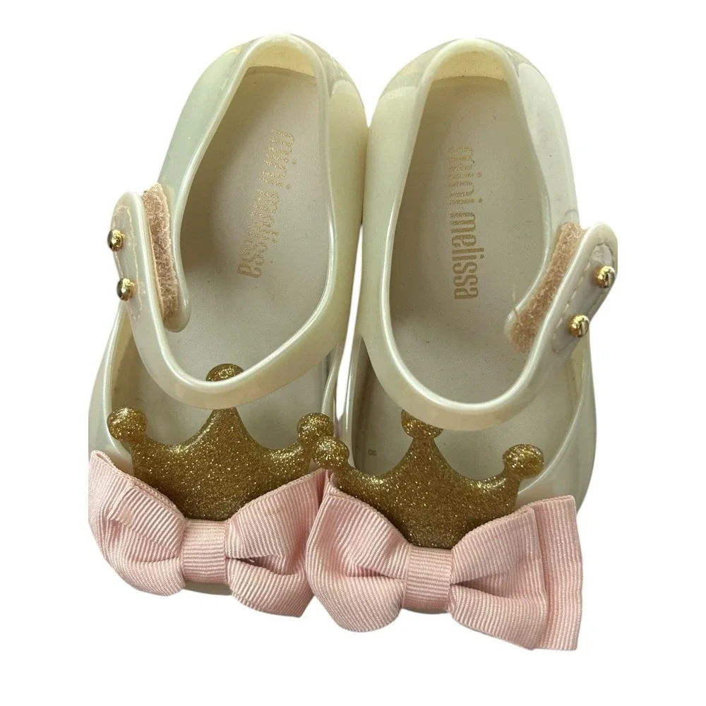 Mini Melissa Ultragirl Princess‎ Jelly Shoes Beige With Pink Bow Size 3/4 Baby
